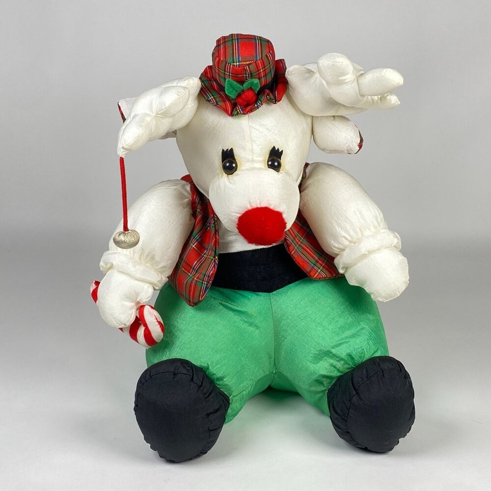 1993 International Silver Co. Holiday Reindeer Plush Nylon Stuffed Animal w Bell